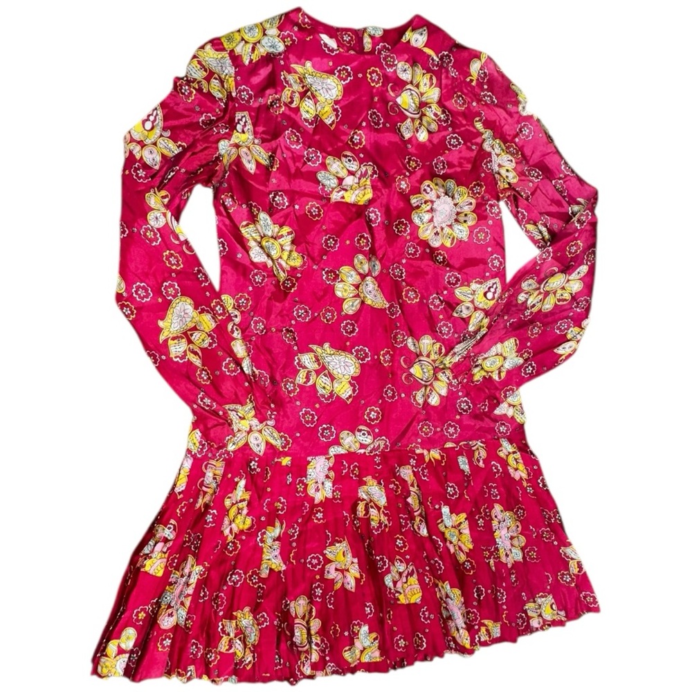 Vintage L’Aiglon Hot Pink Novelty Print Pleated Drop Waist Dress‎ | Size 14